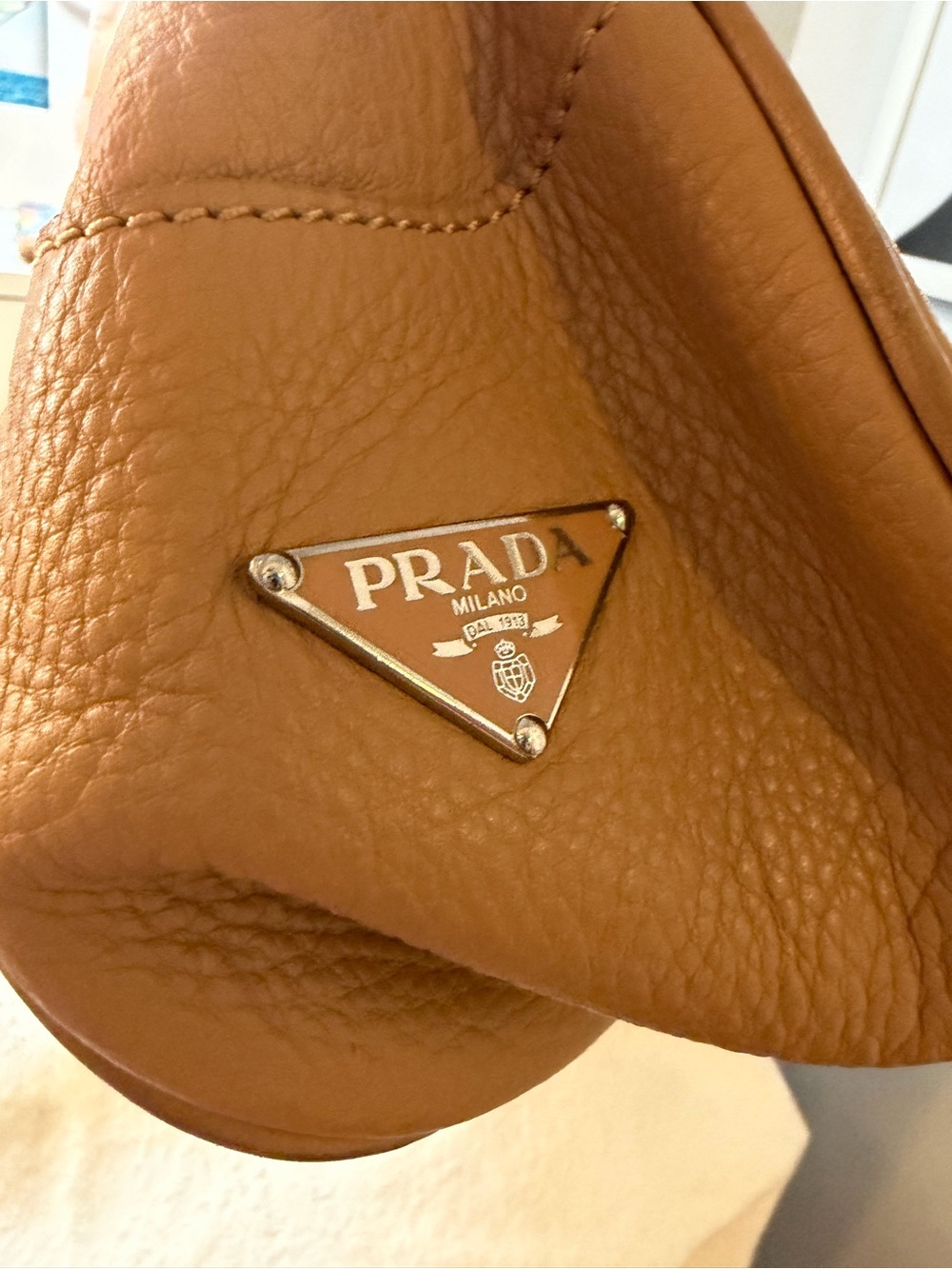Prada Vitello Daino Moon Camelo Pebbled Leather Shoulder Bag - Picture 4 of 6